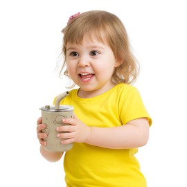 PandaEar 2 Pack Stainless Steel Toddler Cups with Lids & Silicone Sleeves | 8.8 oz Spill Proof Sippy Cups with Straw Stopper & Teething-Friendly Straws for Kids & Babies (Beige & Khaki)