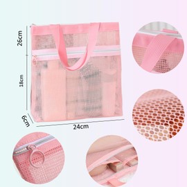 Mesh Shower Bag, Portable Hanging Toiletries Bag, Zippered Travel Wash Tote Bag for Gym, Camping, Beach, Cosmetics Storage, Dormitory and College Essentials