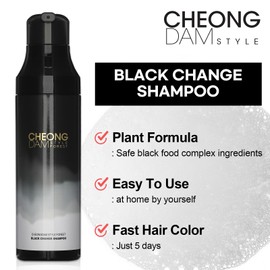 [Korean dye shampoo] CHEONGDAM STYLE FOREST BLACK CHANGE SHAMPOO, Semi Permanent Hair Color Darkening Grey Hair Dye Coverage Volume, Peptide Ceramide Hyaluronic Acid Paraben Free 6.7oz (Black)