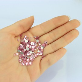 LolliBeads Resin Crystal Round Nail Art Mixed Flat Backs Acrylic Rhinestones Gems,Mix Size 1.5-5 mm, Color Light Pink (1200Pcs)