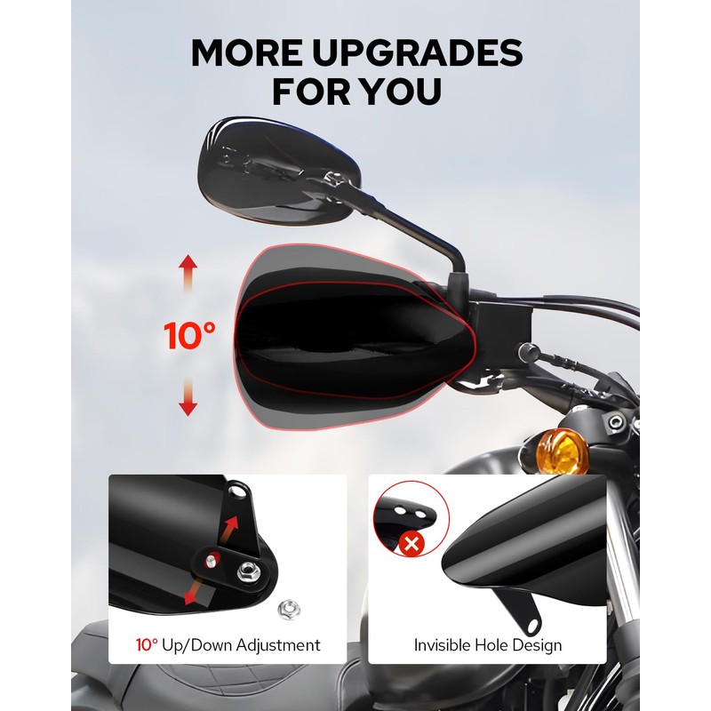 Benlari Stainless Steel Handguards, Larger Hand Guards Fit for Harley
