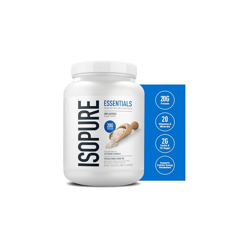 Isopure Essentials 100% Whey Protein Powder, with Vitamins, 20g Protein