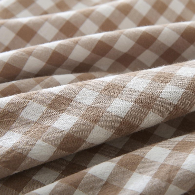 Silnuo Taupe/White Plaid Ruffled Body Pillow Cover Washed Cotton Farmhouse