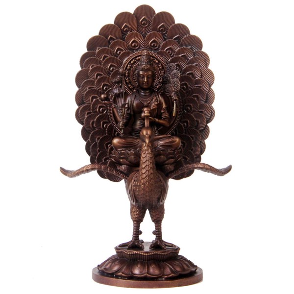 Mini Buddha Statue (Peacock Myoo) Seated Peacock, Brass Figurine (Height 4.7 x Width 2.8 x Depth 1.6 inches (12 x 7 x 4 cm), Prosperous Business, Good Luck, Good Luck, Evil Protection, Bronze Statue