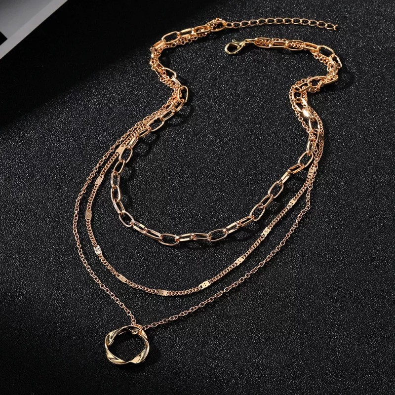 Deluxe Collar Multi Capa 3 Cadenas Dije Aro Regalo Febrero