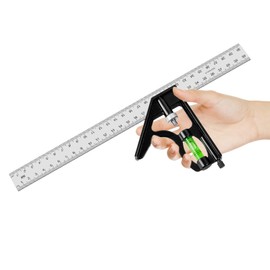 Combination Square Stainless Steel Angle Square, 90 Degree Thickened Multi-Functional Right Angle Squares with Horizontal Bubble Meter and Marking Tool Special Measuring Ruler for Woodworking Marking