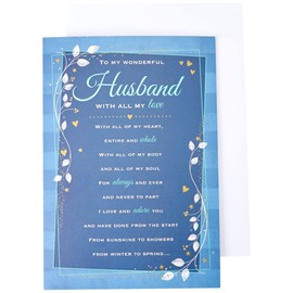 Piccadilly Greetings Heartfelt Wishes Sentimental Birthday Card Husband - Regal Publishing, Blue, 9 x 6 inches
