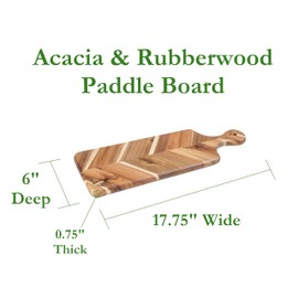 Lipper International Acacia and Rubberwood Herringbone Charcuterie Paddleboard for Hors D’oeuvres, Cheeses, Meats or Snacks, 17 3/4" x 6" x 3/4"