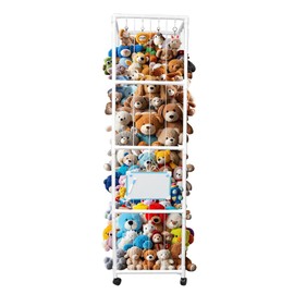 GEEWAY 71" Extra Large Stuffed Animal Storage with Whiteboard, 450L PVC Zoo Cage Toy Holder with Brake Wheels, Plush Toy Organizer for Playroom, Bedroom, Nursery