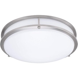 14-Inch Double Ring Dimmable LED Flush Mount Ceiling Light, 22W (100W Equivalent), 1800lm, 4000K Natural White, Brushed Nickel Finish Steel, ETL Listed, Commercial or Residential, Damp Location Rated
