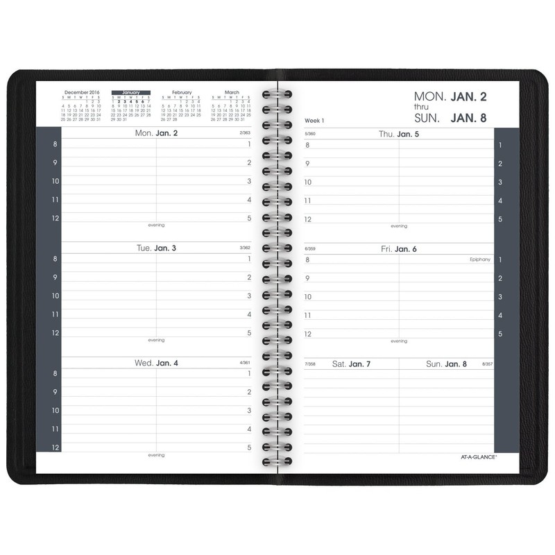 AT-A-GLANCE Agenda semanal 2017, 4-7/8 x 8 pulgadas, negro (70-075-05)
