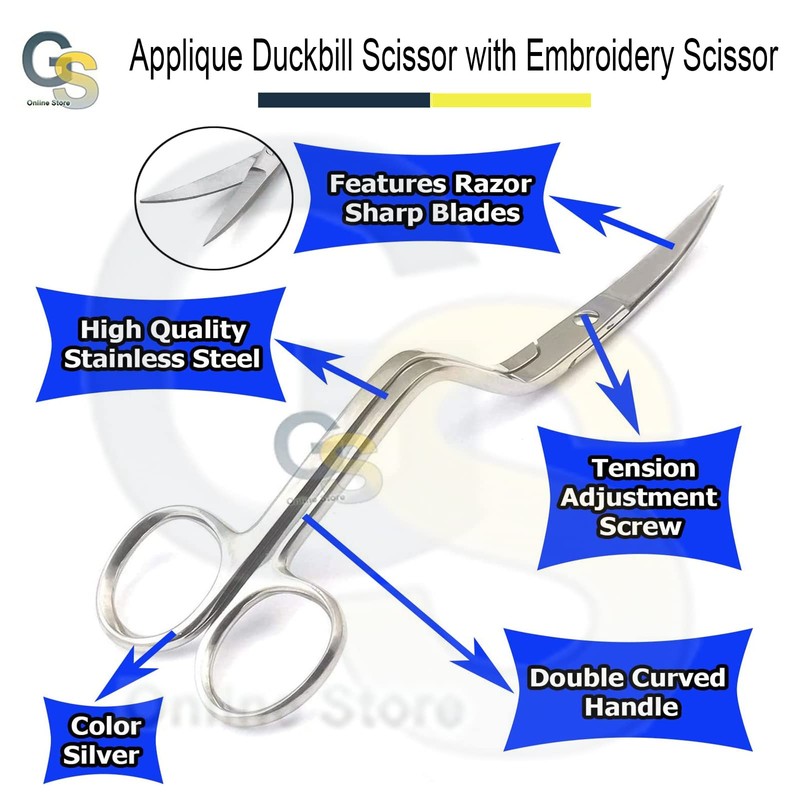 6 inch Stainless Steel Applique Duckbill Scissors Blade with Offset