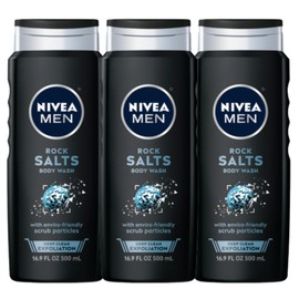 NIVEA MEN NIVEA MEN Deep Clean Rock Salts Body Wash with Scrub Particles and Natural Rock Salt, Exfoliating Body Wash for Men, Cleanses Without Drying Skin, 16.9 Fl Oz Bottle, Pack of 3