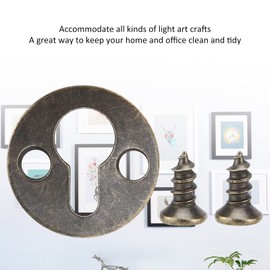 Tissting Pack of 50 Vintage Bronze Hooks Picture Frame Pumpkin Piece, Keyhole Shelf Hanger, Metal Double Hole Round Keyhole Hanger with 100 Screws for Hanging Picture Frames