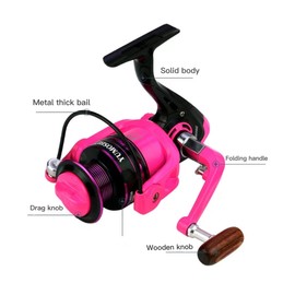 GaiRen Fishing Spinning Reel Gear Ratio 5.2:1 Lightweight Left/Right Hand Interchangeable Ultra Smooth Powerful 2000, 3000, 4000, 5000, 6000, 7000 Series Pink