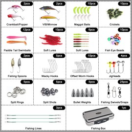 Fishing Lure Set with Fishing Box, 137 Pieces Fishing Accessories Set Including Spinner, VIB, Rubber Fish for Pike, Zander, Trout, Bass, Bait Box Fishing Fishing Bait for Freshwater Saltwater (137