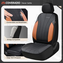 Coverado Car Seat Covers, Luxury Front Seat Covers, Leather Car Seat Protectors, Brown Automotive Seat Covers Universal Fit for SUVs Trucks Sedans