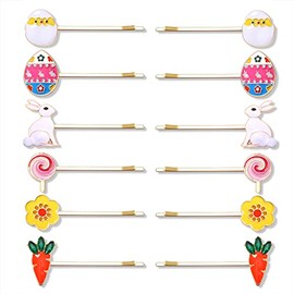 Boderier Paquete de 12 pinzas para el pelo de Pascua para mujer, diseño de conejo, huevos de Pascua, horquilla, accesorio para el pelo, regalos de Pascua para niñas