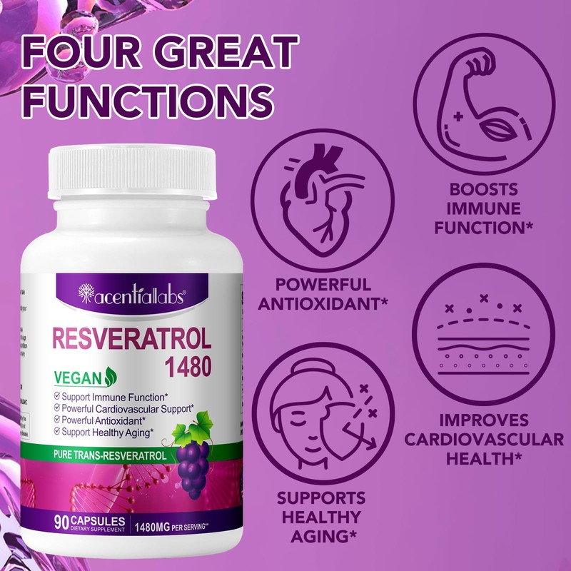 Resveratrol Supplement | Pure Trans-Resveratrol | 1480mg Per Serving |