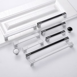 Guolich 2 Pcs Hole Centers 5.03 Inch(128mm) Kitchen Drawer Handle Door Cabinet Pulls Zinc Alloy Handle Modern Brushed Brass Hardware for Wardrobe Bathroom Dresser (Chrome White)