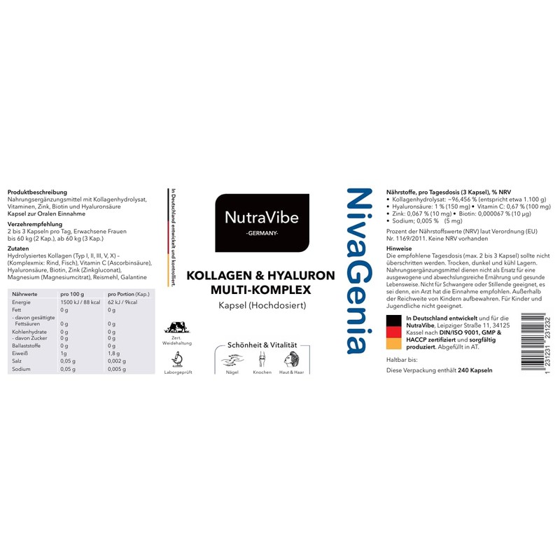 NivaGenia® – Kollagen + Hyaluron Multi- Komplex 240 Kapseln