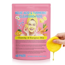 Turmeric Kojic Acid Cleansing Pads, 40 Counts Turmeric Face Scrub Pads, Enriched with Vitamin B5 & C, Daily Skin Care for Men & Women Face Cleansing and Exfoliation