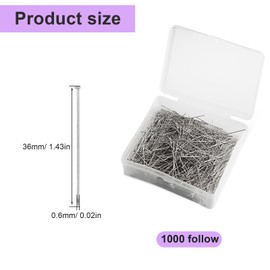 SHENGYIG Sewing Pins, 1000 Pieces Pins 0.65 x 35 mm, Pins Without Head, with Transparent Storage Box, Fine Straight Pins for Sewing, Weaving, Crafts