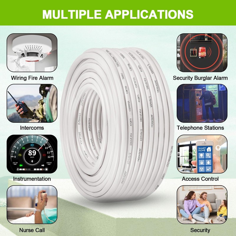 MOOKEERF 18 AWG 2 Conductor Stranded Shielded Plenum Cable 100FT