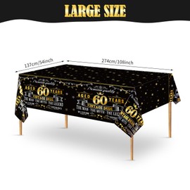 1 Pack Vintage 60th Birthday Plastic Tablecloth - Black Gold Cheers to 60 Years Decorations for Men - Indoor Outdoor Theme Party Supplies