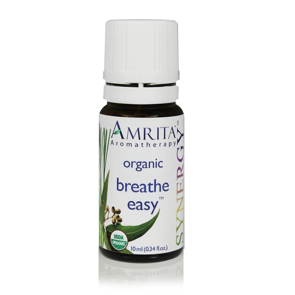 AMRITA Aromatherapy: Breath Easy Synergy Essential Oil Blend - USDA Certified Organic Essential Oil Blend of Citronella Nardus, Siberian Fir, & Sweet Eucalyptus Globulus - Pure & Undiluted -SIZE: 10ML