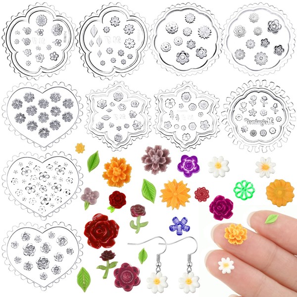 10 Pcs Small Flower Polymer Clay Molds Mini Flower and Leaf Polymer Clay Molds for Jewelry Making Small Rose Daisy Silicone Molds Polymer Clay Molds for Polymer Clay Earrings Decoration