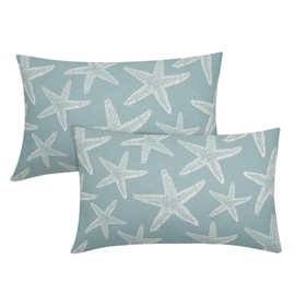 Seafoam Blue Starfish Ocean Lumbar Pillow Covers 12X20 Inch Summer Nautical Coastal Beach Decorative Pillow Cases Set of 2 Cotton Linen Throw Pillows Seasonal Home Decor for Couch Cushion Outdoor