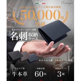 [Enich agent] Business Card Holder, Genuine Leather, Men's, Women's, Business Card Case, Made in Italy, High Quality Leather, Large Capacity, navy