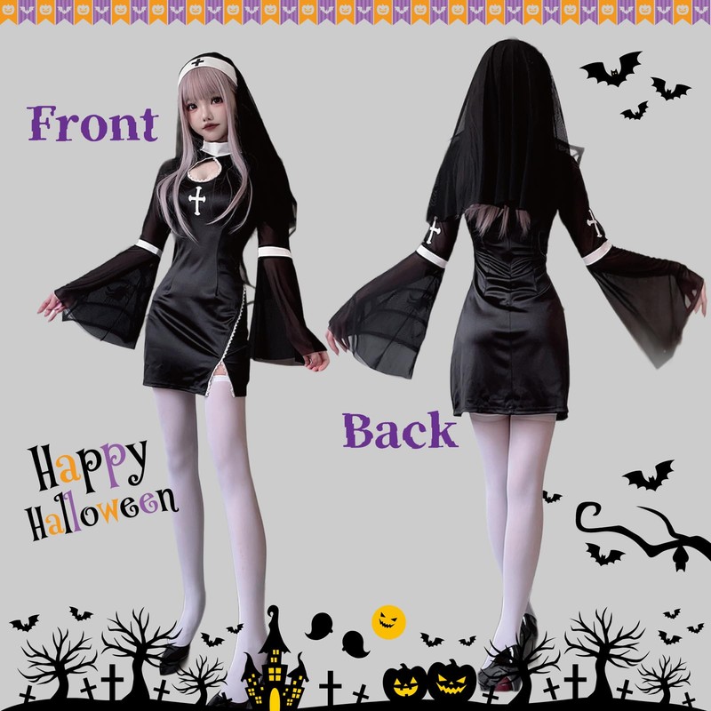 Eiza E801 Sister Cosplay Nun Costume, Halloween, Dress, Veil, Virgin,