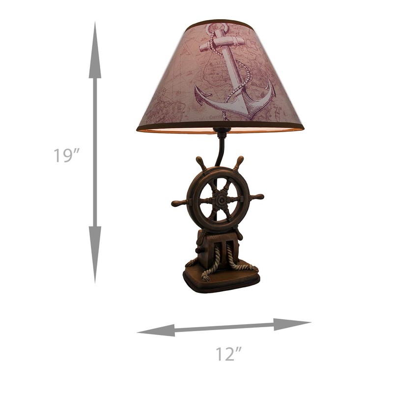 DWK Captain's Destiny: Nautical Ship's Wheel Resin Table Lamp with