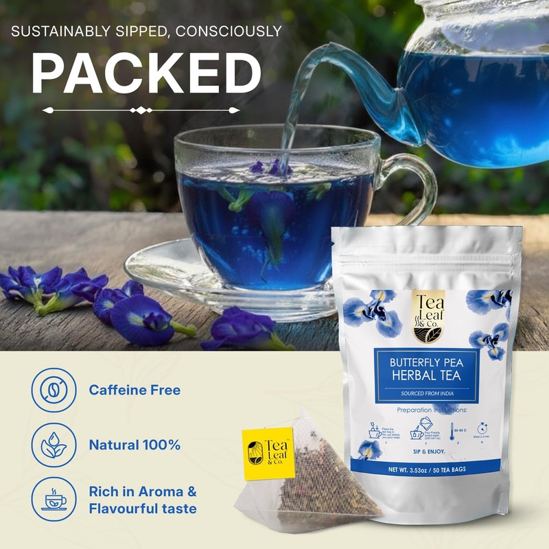 Tealeaf & Co. Butterfly Pea Herbal Tea Bags Blended with