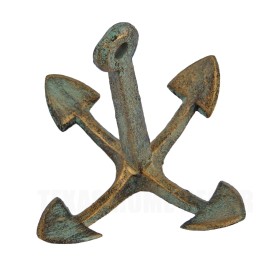 Ship Anchor Sculpture Shelf Sitter Paperweight Verdigris Patina Cast Iron 7 in