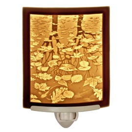 The Porcelain Garden Still Reflections - Curved Porcelain Lithophane Night Light, Decorative Wall Plug in Nursery, Bedroom Kitchen, Bath, Hallway Nature Fall Themed Accent Light