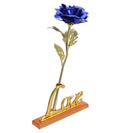 NOLITOY Gold Dipped Rose Blue Gold Plated Rose, Everlasting Long Stem Real Rose Exquisite Holder with Love, Romantic Favor for Valentine's Day, Anniversary and Mother's Day