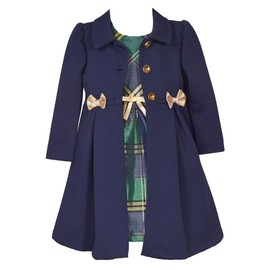 Bonnie Jean Girls 12M-6X Special Occasion Christmas Dress Coat Set (Navy, 2T)