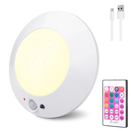 BIGMONAT Motion Sensor Rechargeable Light, Wireless LED Shower Ceiling Light with Remote, 10 Color Changing Night Light for Shower Closet Bedroom Corridor Bathroom,220LM （White,1 Pack）