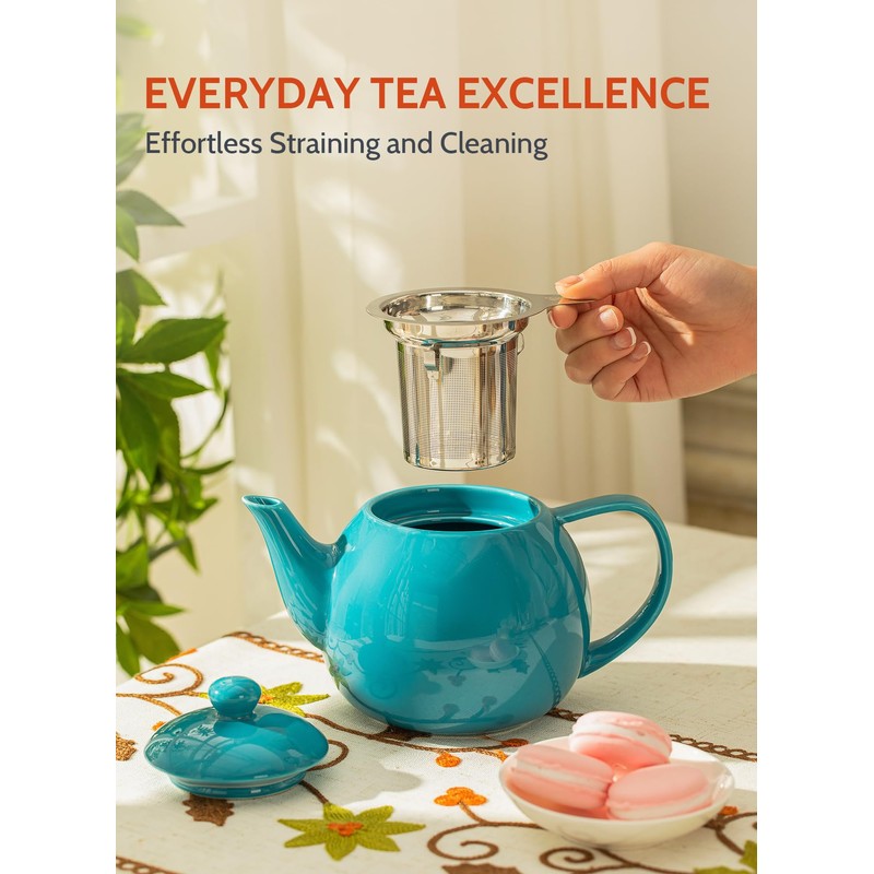 Sweese Teapot, Porcelain Tea Pot with Stainless Steel Infuser, Blooming
