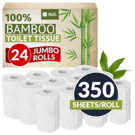 Reli. Bamboo Toilet Paper (24 Jumbo Rolls) | Bathroom Tissue Toilet Paper 2 Ply (350 Sheets/Roll) | Organic Bathroom Paper Bulk | Bamboo Chemical Free Toilet Tissue Rolls (8400 Sheets Total)