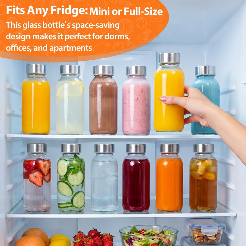 Luxfuel 8 oz Glass Juice Bottles 4 Pack with Lid,