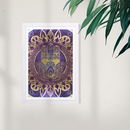 Wynwood Studio Objects Framed Wall Art Prints 'Tranquility Mandala Violet' Mystic Symbols Home Décor, 13" x 19", Purple, Gold