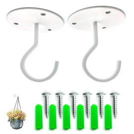 BIDEX 2PCS Heavy Duty Ceiling Hooks for Hanging Plants – Indoor & Outdoor Plant Hangers for Baskets, Bird Feeders, Wind Chimes, Planters – Rust-Resistant, Easy Install Hooks with Screws & Anchors
