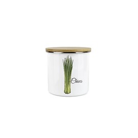 Purely Home Chives Herbs Mini Storage Canister - White Classic Cooking Herbs Metal Enamel Food Storage Container