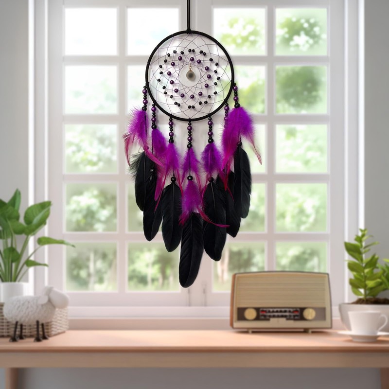 Donko Purple and Black Dream Catcher with Pendant