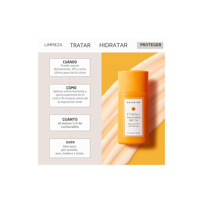 Naturium UV Reflect antioxidante, amplio espectro SPF 50 PA ++++