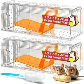 TAKRINK Live Mouse Trap, Set of 2, Animal-Friendly Mouse Trap, Highly Sensitive Live Trap, Mouse, Reusable, No Contact with Rats for Kitchen, Garden, Warehouse, Transparent